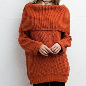 OFF THE SHOULDER RUST SWEATER